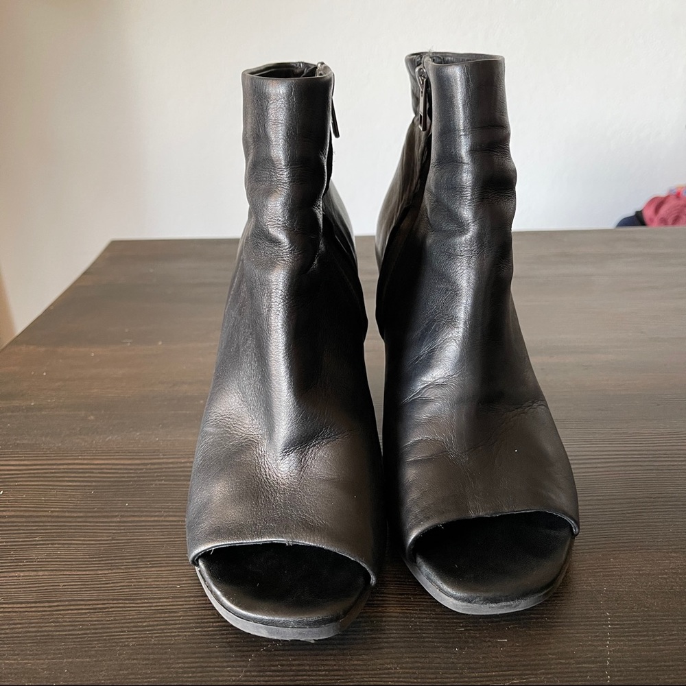 Allsaints Black Leather Peep Toe Wood Wedge Heel Boot/Booties All Saints - Picture 3 of 10